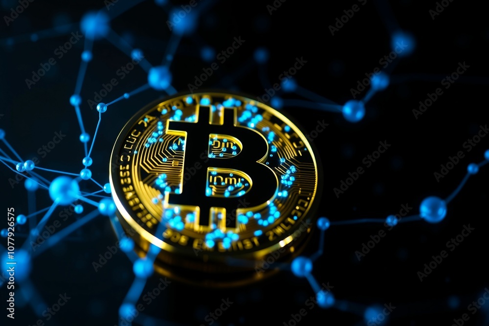 Digital Bitcoin Symbol with Blockchain Network.generative AI
Digital Bitcoin Symbol with Blockchain Network.generative AI