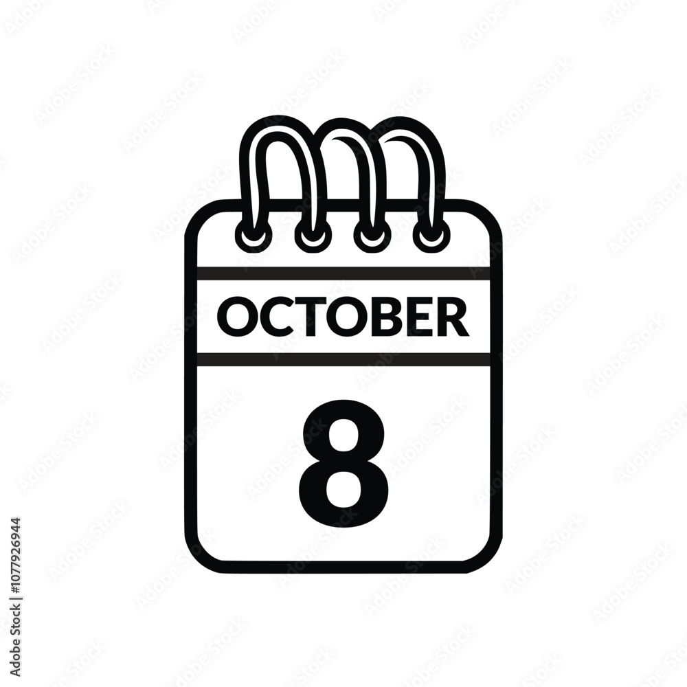 October 8 Calendar icon vector illustration. October 8 Calendar icon vector illustration.