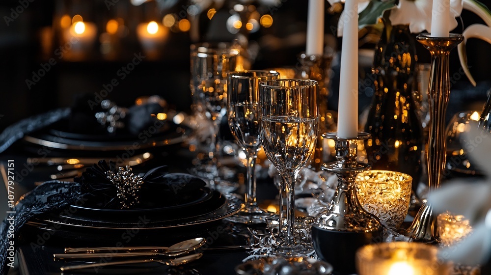 Elegantly Set New Year s Eve Dinner Table with Champagne Glasses Candles and Festive for a Joyful
