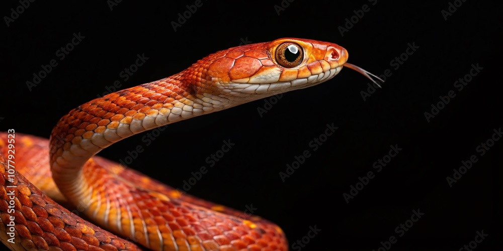 Captivating Image of a Baby Red Boiga Snake on a Black Background, Featuring Natural Details and Vibrant Colors, Perfect for Wildlife and Reptile Enthusiasts, Educational Use Captivating Image of a Baby Red Boiga Snake on a Black Background, Featuring Natural Details and Vibrant Colors, Perfect for Wildlife and Reptile Enthusiasts, Educational Use