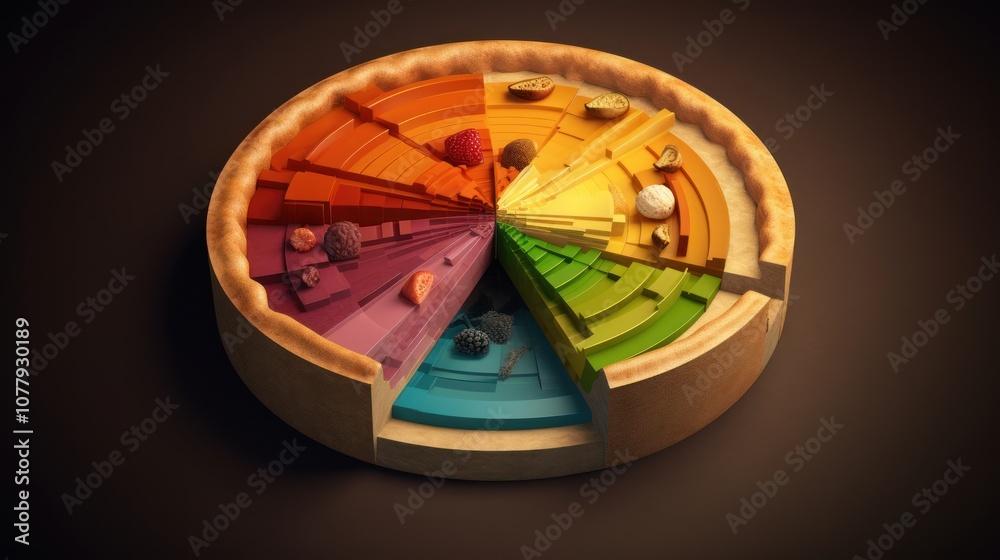 Colorful Pie with Geometric Patterns and Fruits Colorful Pie with Geometric Patterns and Fruits