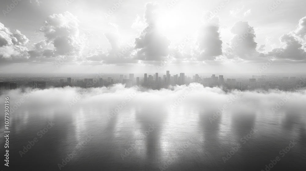 Fototapeta premium Soft white clouds in an overcast sky with neutral tones, creating a tranquil backdrop