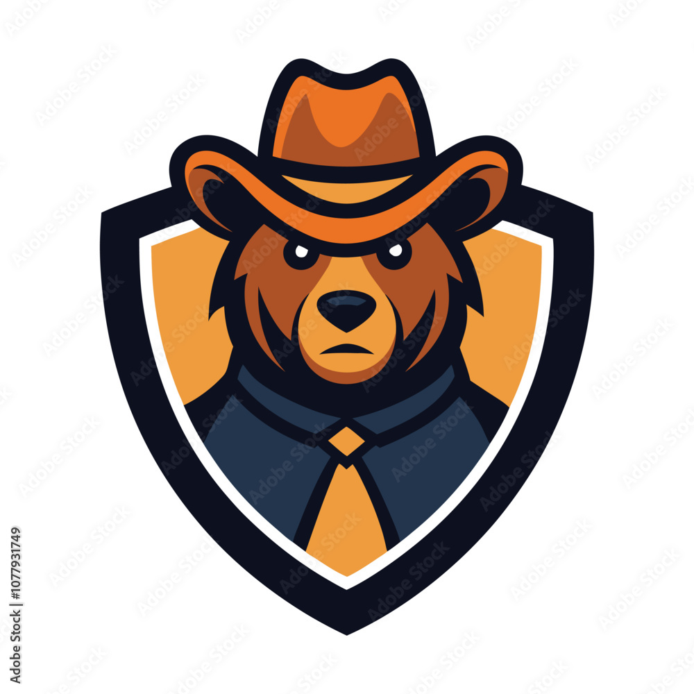 A bold bear wearing a cowboy hat and boots, standing strong within a shield. The mascot exudes rugged charm, blending wild strength with a western flair. Perfect for any team! A bold bear wearing a cowboy hat and boots, standing strong within a shield. The mascot exudes rugged charm, blending wild strength with a western flair. Perfect for any team!