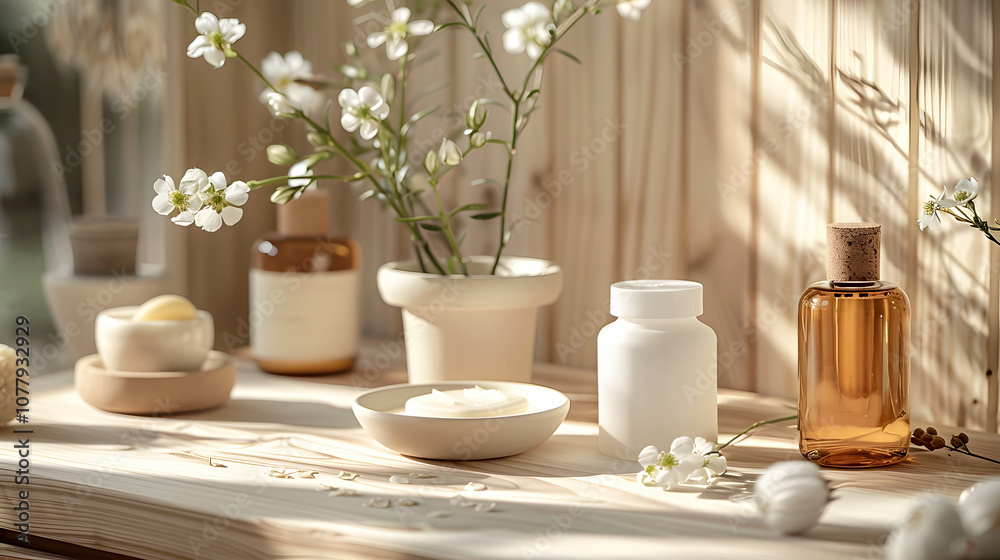 Sustainable Beauty Products in Natural Setting Sustainable Beauty Products in Natural Setting