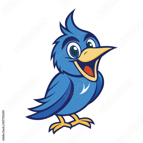 A vibrant blue bird mascot logo, symbolizing freedom and energy. Sleek, dynamic design with bold wings and a friendly expression, perfect for a modern, spirited brand. photo