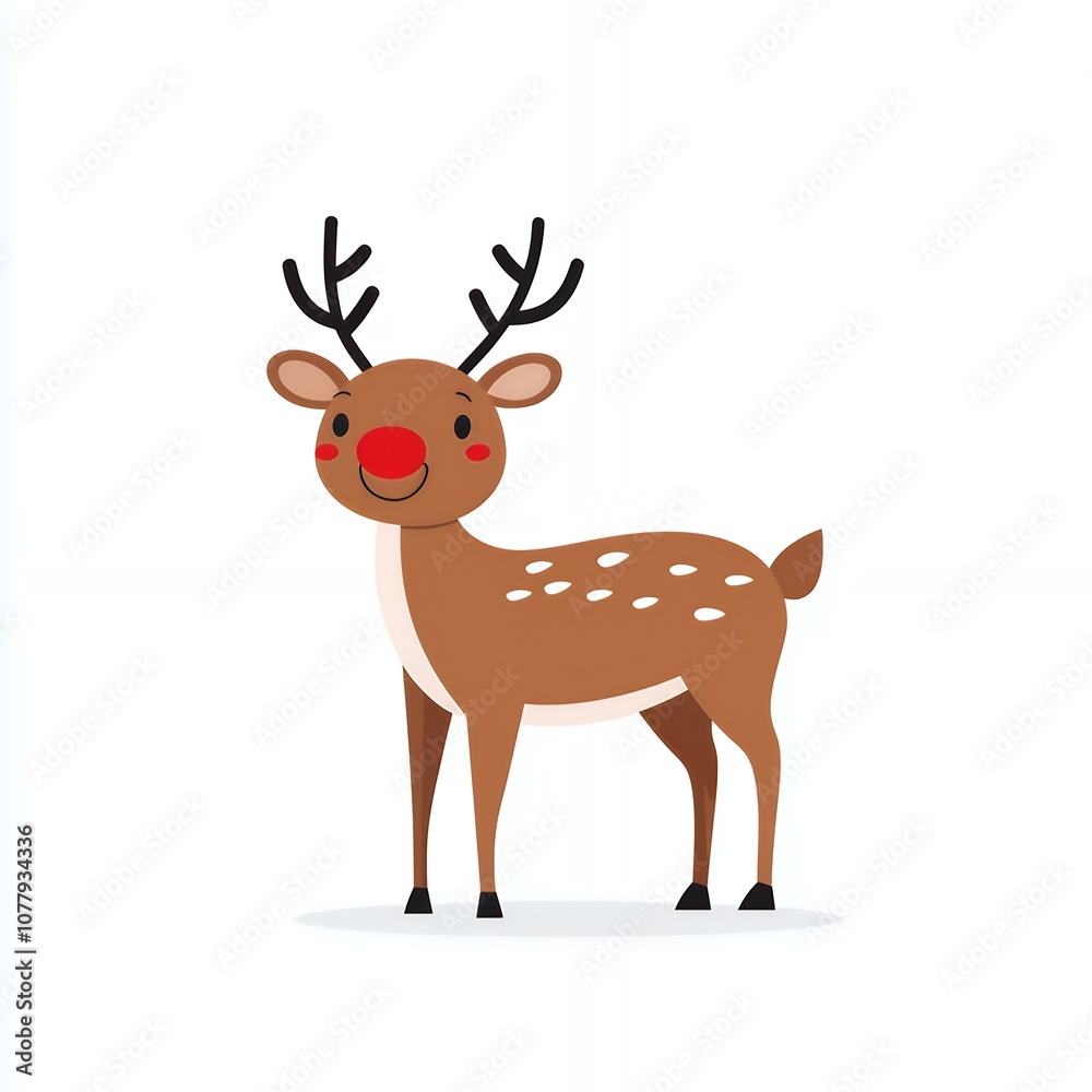A cute cartoon reindeer with a red nose. A cute cartoon reindeer with a red nose.
