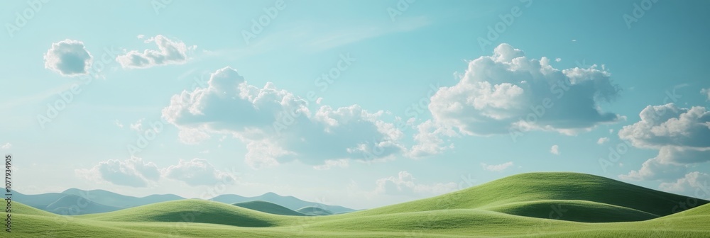 Serene Sky and Green Hills: Minimalist Nature Scene for Calm and Well-Being Serene Sky and Green Hills: Minimalist Nature Scene for Calm and Well-Being
