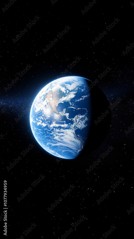 Fototapeta premium Earth in space universe planet with shiny star dark blue technology science background with copy space. astronomy starry sky shimmering glow wallpaper