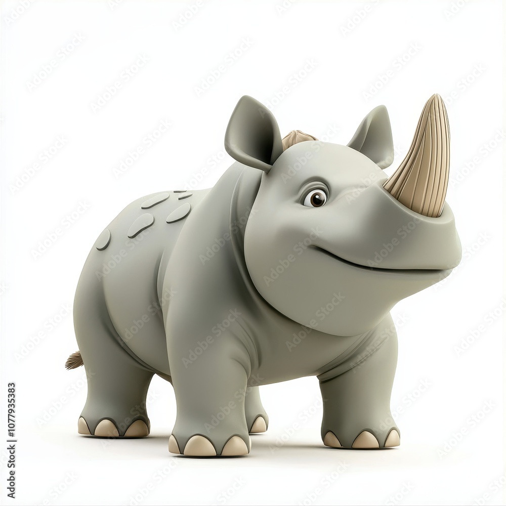 Cute Cartoon Rhinoceros with a Friendly Smile Cute Cartoon Rhinoceros with a Friendly Smile
