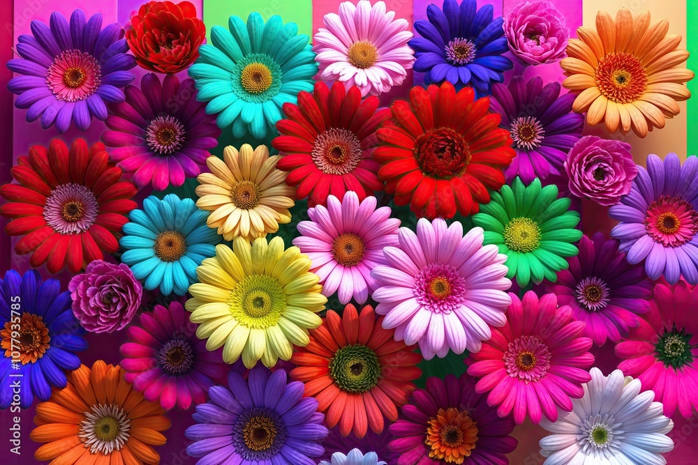 Stunning 3D Render of Isolated Vibrant Flowers on Colorful Backgrounds