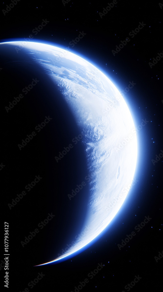 Fototapeta premium 3D planet earth in space universe with shiny star dark blue technology science background with copy space. astronomy starry sky shimmering glow wallpaper