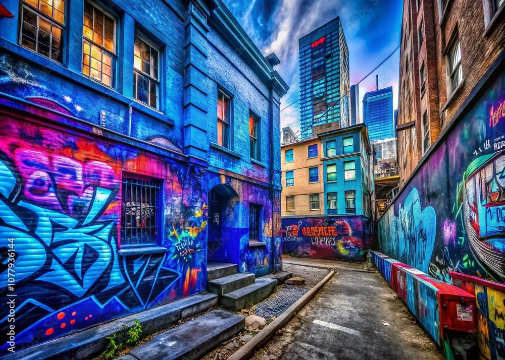 Fototapeta premium Captivating Urban Exploration: The Striking Contrast of Indigo and Blue in City Landscapes and Architectural Details