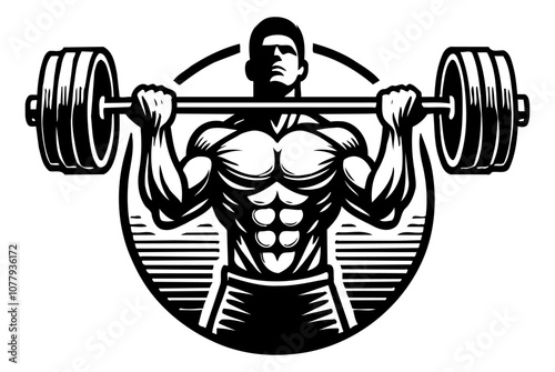 man lift barbell engraving black and white outline