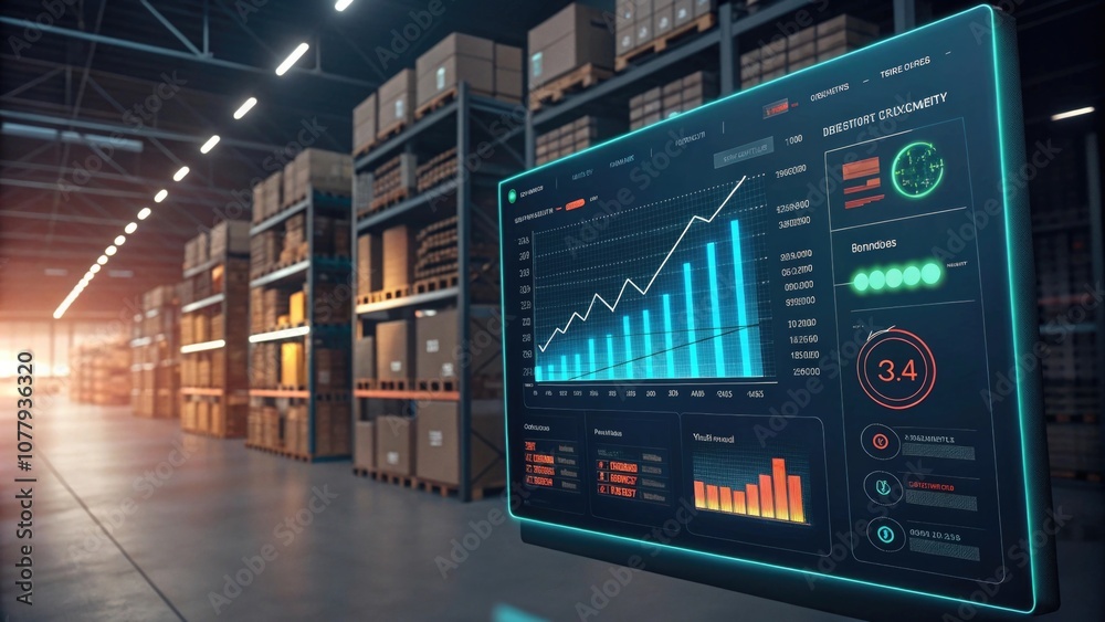Obraz premium Advanced data analytics dashboard in a modern warehouse