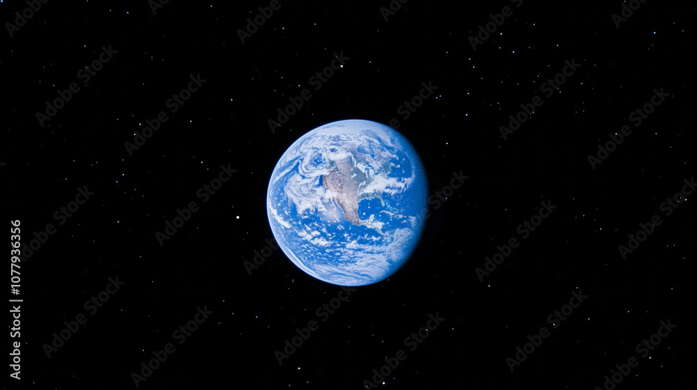 Obraz premium 3D planet earth in space universe with shiny star dark blue technology science background with copy space. astronomy starry sky shimmering glow wallpaper