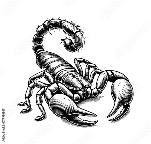 scorpion engraving black and white outline