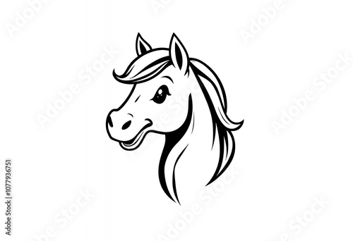 Cute Horse Head Illustration Black and White Animal Cartoon Design Element Equine Ma