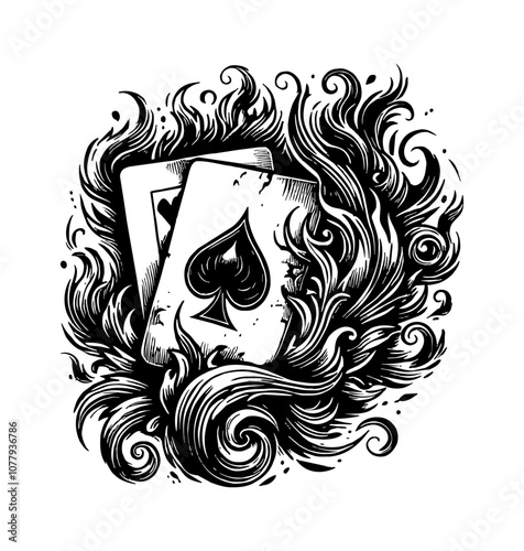 pair of playing cards, a 5 of hearts and an ace