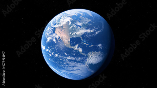 3D planet earth in space universe with shiny star dark blue technology science background with copy space. astronomy starry sky shimmering glow wallpaper