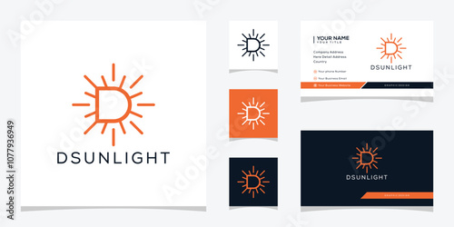 Letter D Sunlight Logo Design Graphic Icon. Business Card Vector Template