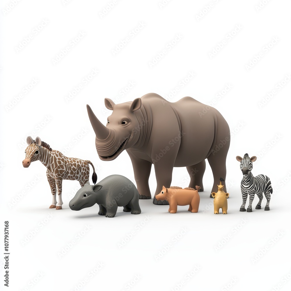 Fototapeta premium Cute Cartoon Animals on a White Background