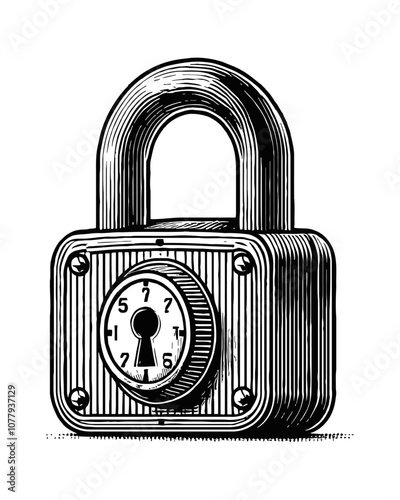 padlock engraving black and white outline