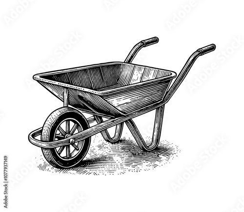 wheelbarrow engraving black and white outline