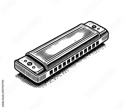 harmonica engraving black and white outline
