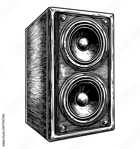 music speakers box engraving black and white outline