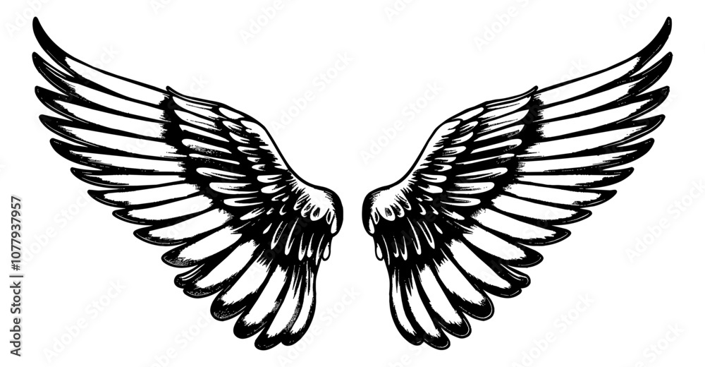 Obraz premium wings pair engraving black and white outline