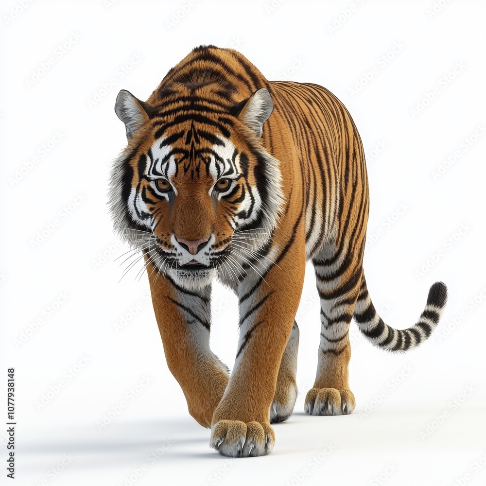 Fototapeta premium Majestic Tiger Walking on White Background