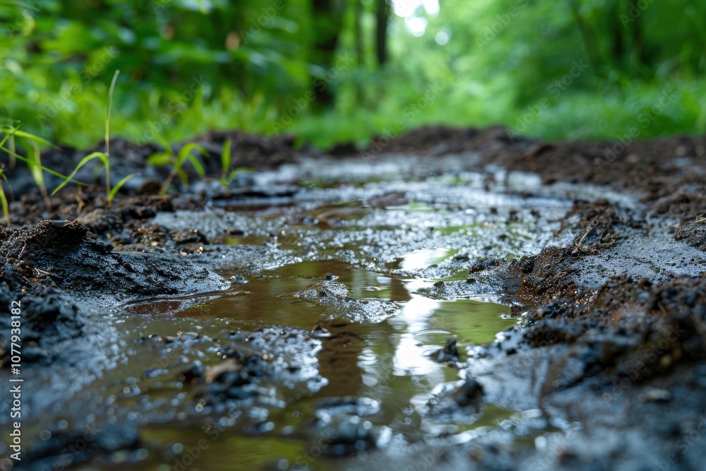Fototapeta premium Denitrifying Bacteria: A close-up of denitrifying bacteria in waterlogged soil, demonstrating the conversion of nitrates to nitrogen gas.