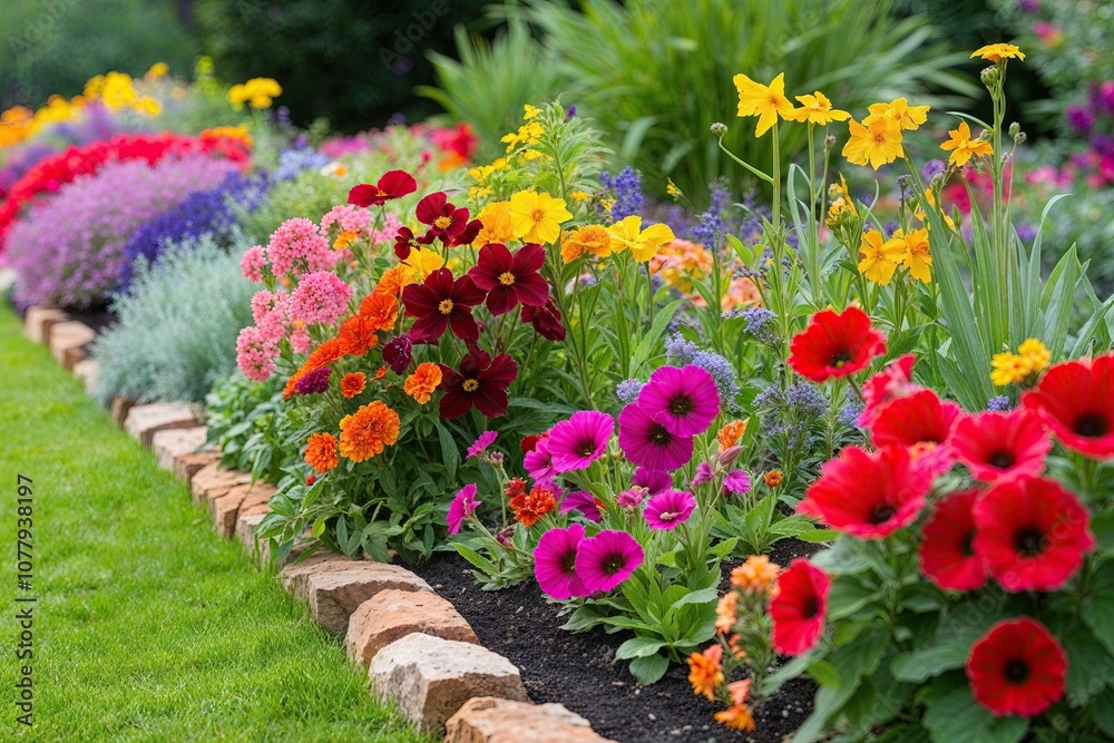 custom made wallpaper toronto digitalColorful Whimsical Flower Garden Border with Vibrant Blooms and Lush Horticulture