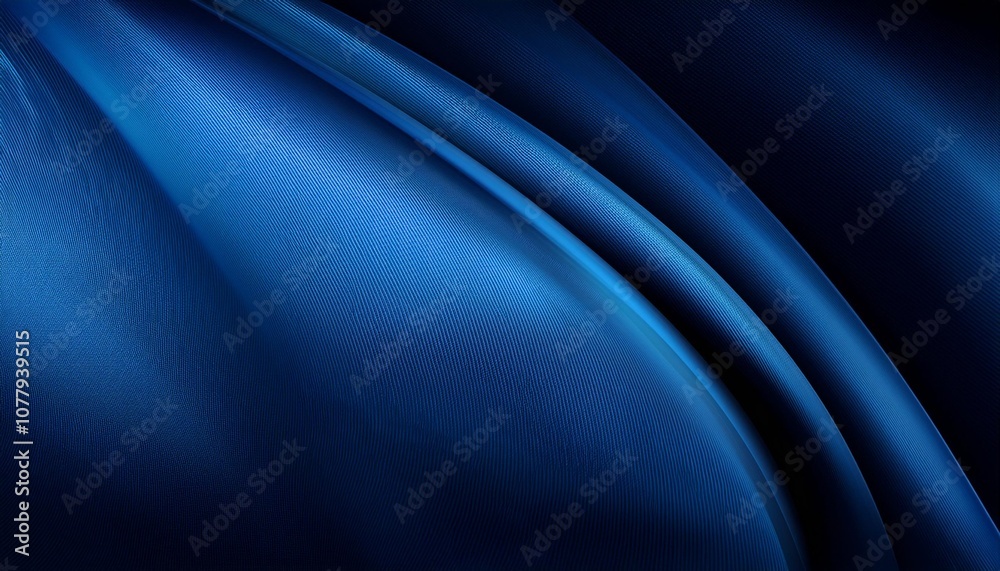 Obraz premium Luxurious, blue fabric with a smooth texture and wavy pattern on a dark background
