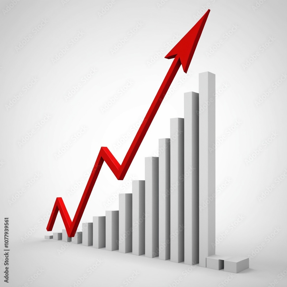 Red upward arrow graph showing rising trend Red upward arrow graph showing rising trend