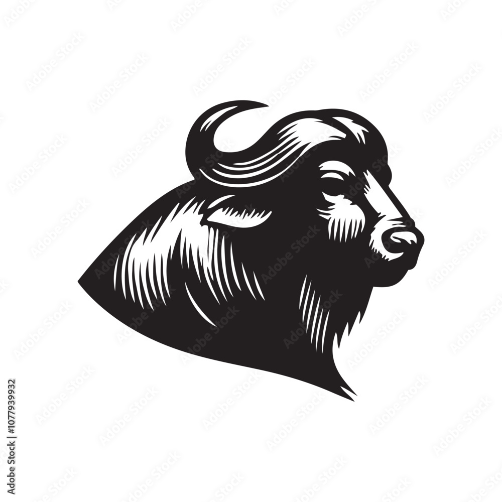 Obraz premium Buffalo Flat Icon, buffalo silhouette black vector art illustration, illustration logo of minimalist outline of a buffalo