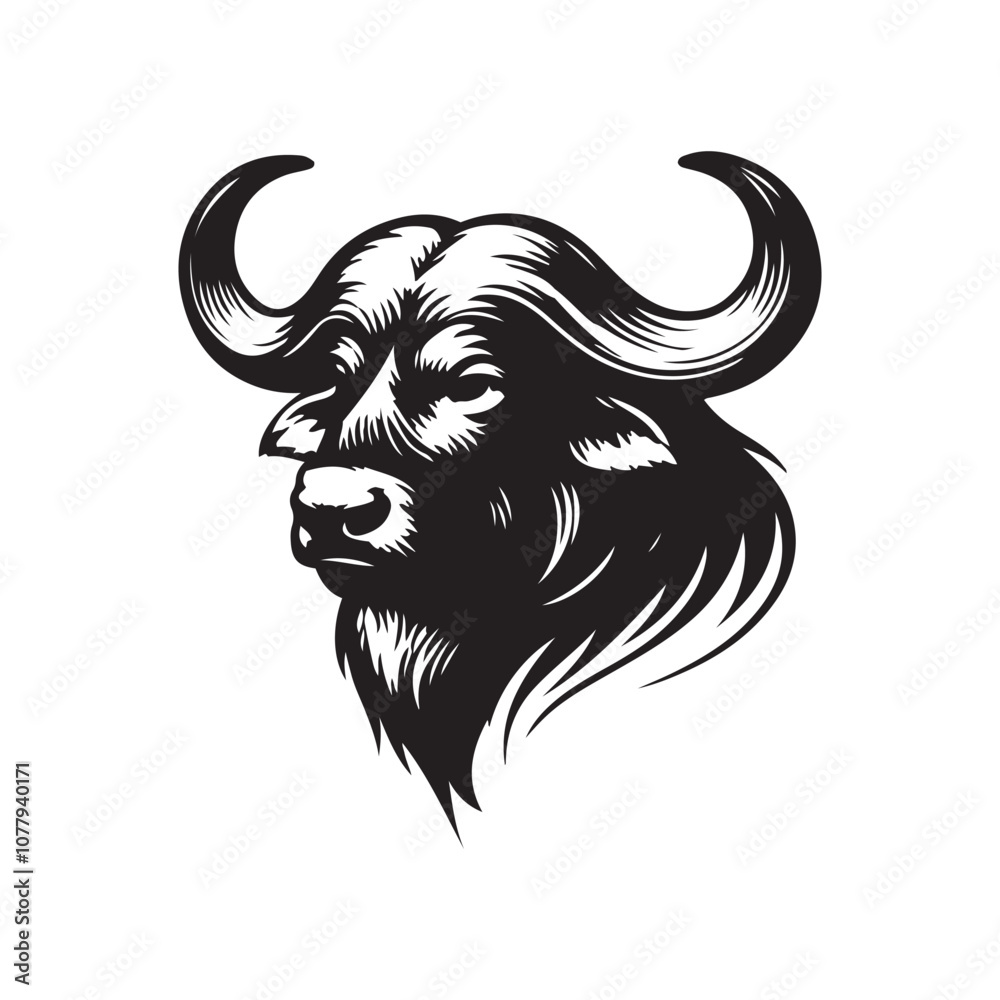 Fototapeta premium Buffalo Flat Icon, buffalo silhouette black vector art illustration, illustration logo of minimalist outline of a buffalo