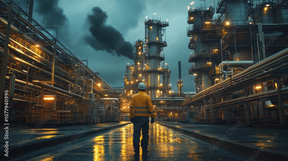 Fototapeta premium Industrial Worker at Night