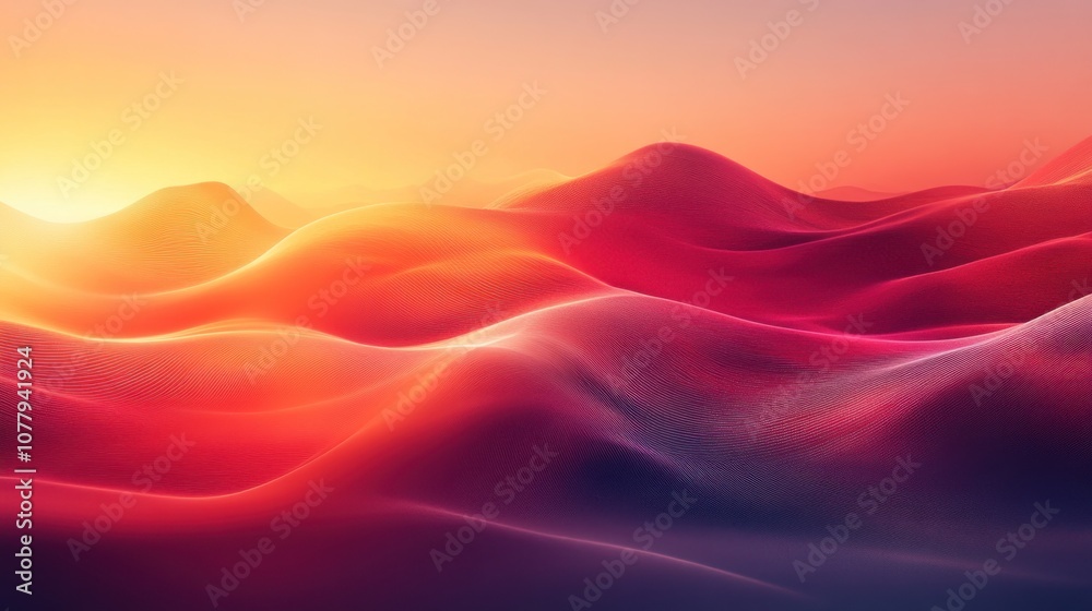 Abstract digital landscape with vibrant colors and a soft glow at sunset. Abstract digital landscape with vibrant colors and a soft glow at sunset.