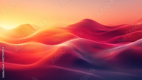 Abstract digital landscape with vibrant colors and a soft glow at sunset.