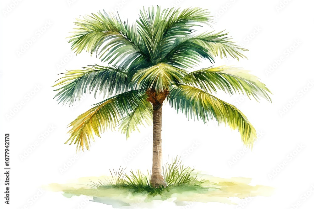 Watercolor illustration of a palm tree on a white background. Watercolor illustration of a palm tree on a white background.