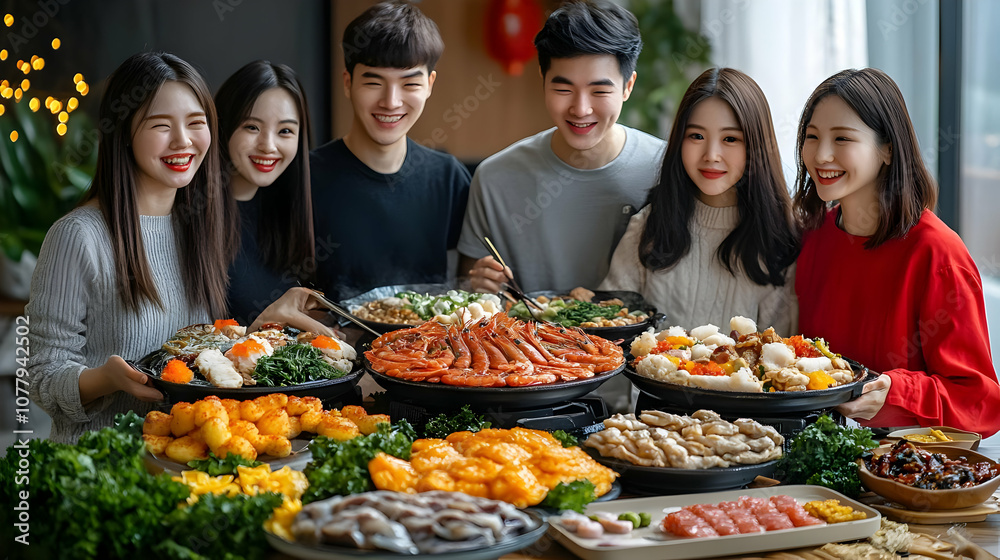 Group of Friends Enjoying a Delicious Seafood Meal - Realistic Photo Group of Friends Enjoying a Delicious Seafood Meal - Realistic Photo