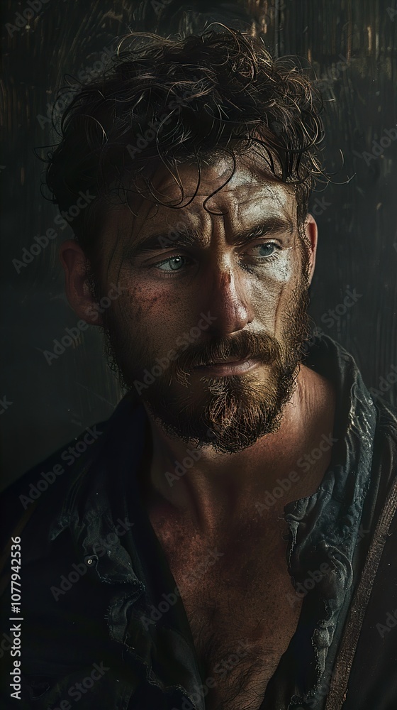 Intense Portrait of a Man with a Beard and a Thoughtful Expression Intense Portrait of a Man with a Beard and a Thoughtful Expression