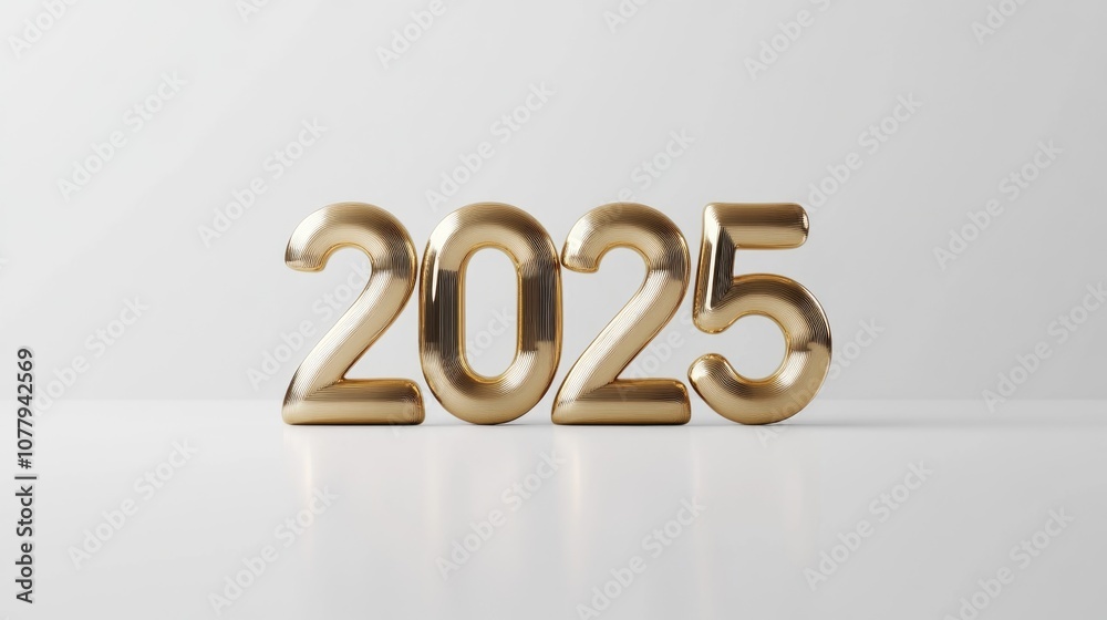 Golden metal number on white wall