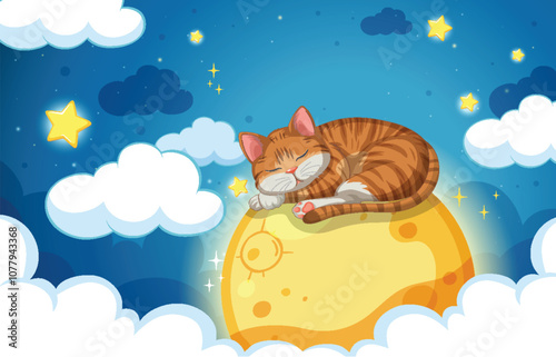 Cat Sleeping Peacefully on the Moon