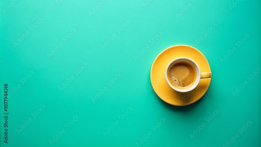 Creative Flat Lay of Yellow Coffee Cup on Mint Green Background for Morning Vibes - Minimalist Coffee Art Concept with Copy Space for Design and Branding Creative Flat Lay of Yellow Coffee Cup on Mint Green Background for Morning Vibes - Minimalist Coffee Art Concept with Copy Space for Design and Branding
