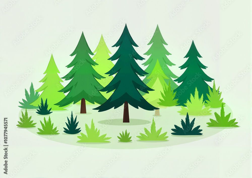 Fototapeta premium Group of evergreen trees on light background