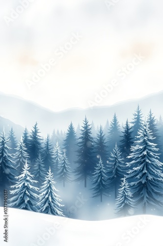 Serene winter landscape with minimalist christmas backdrop from aerial view christmas backdrop Illustration Watercolor painting art style 