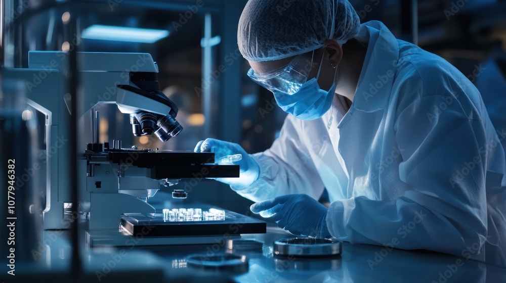 Scientist Working with Microscope in a Laboratory Scientist Working with Microscope in a Laboratory