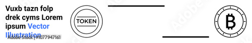 Cryptocurrency tokens are shown with one labeled Token and another with a B symbol. Ideal for blockchain concepts, digital currency, finance education, fintech materials, ICO presentations, crypto